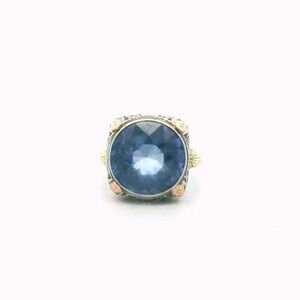 Edwardian 14K Tri-Color Gold Lab Created Sapphire Filigree Ring